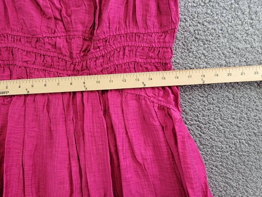 AQUA Crinkle Smocked Maxi Dress Women's L Berry Double Square Neck