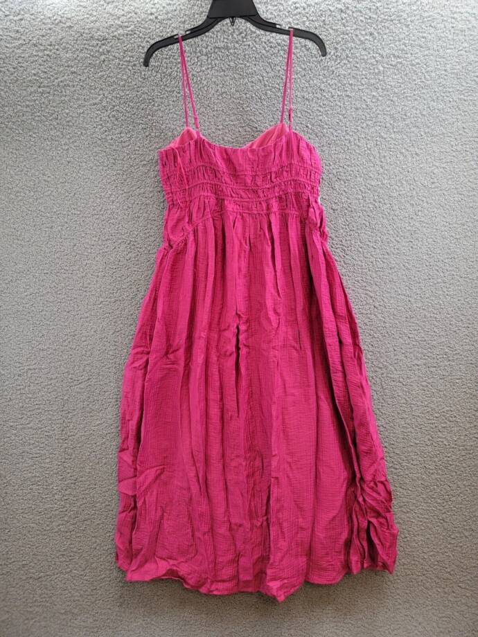AQUA Crinkle Smocked Maxi Dress Women's L Berry Double Square Neck