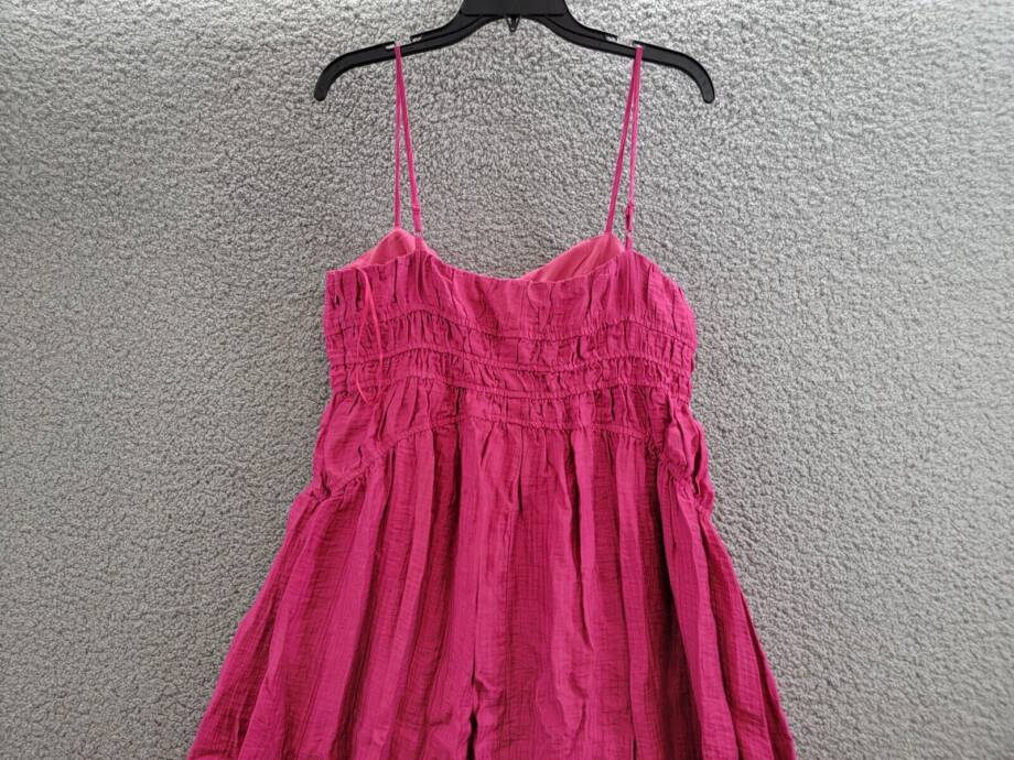 AQUA Crinkle Smocked Maxi Dress Women's L Berry Double Square Neck