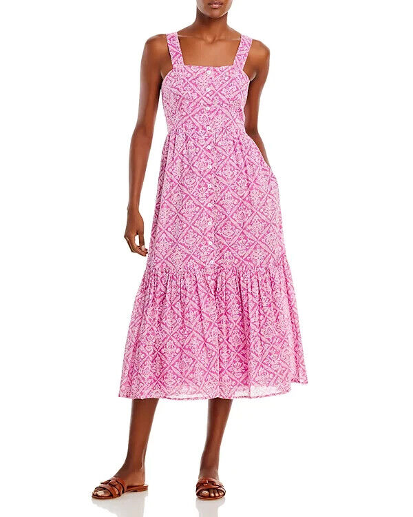 Banjanan Helena Midi Dress Women's XXL Tile Sachet Button Front Sleeveless