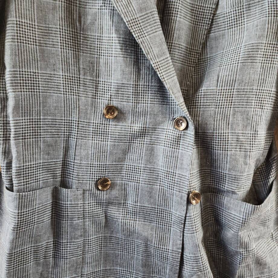 Scotch & Soda Linen Blend Double Breasted Check Blazer Men's M Blue Peak Lapel
