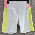 AQUA Athletic Pieced Contrast High Rise Bike Shorts Women's M Mist Multi Pull-On