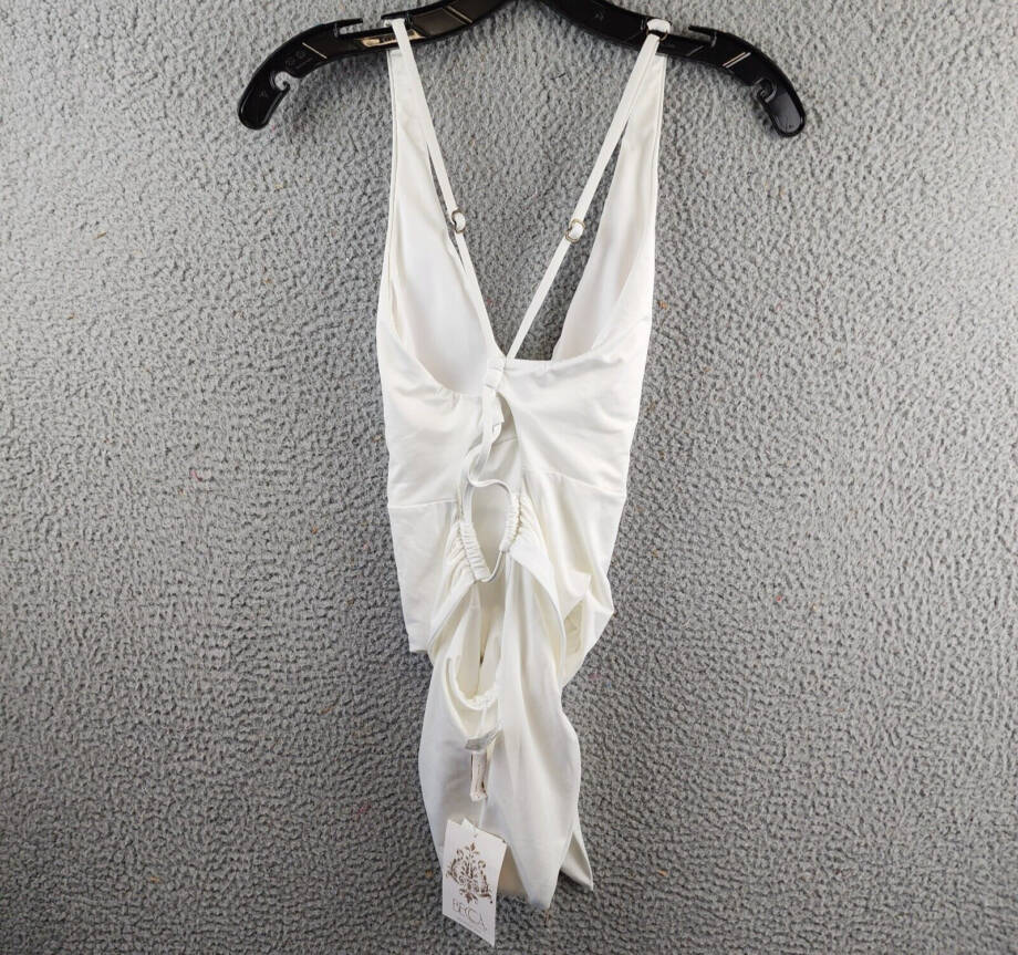 BECCA by Rebecca Virtue Tie Waist One Piece Swimsuit Women's S White Adjustable