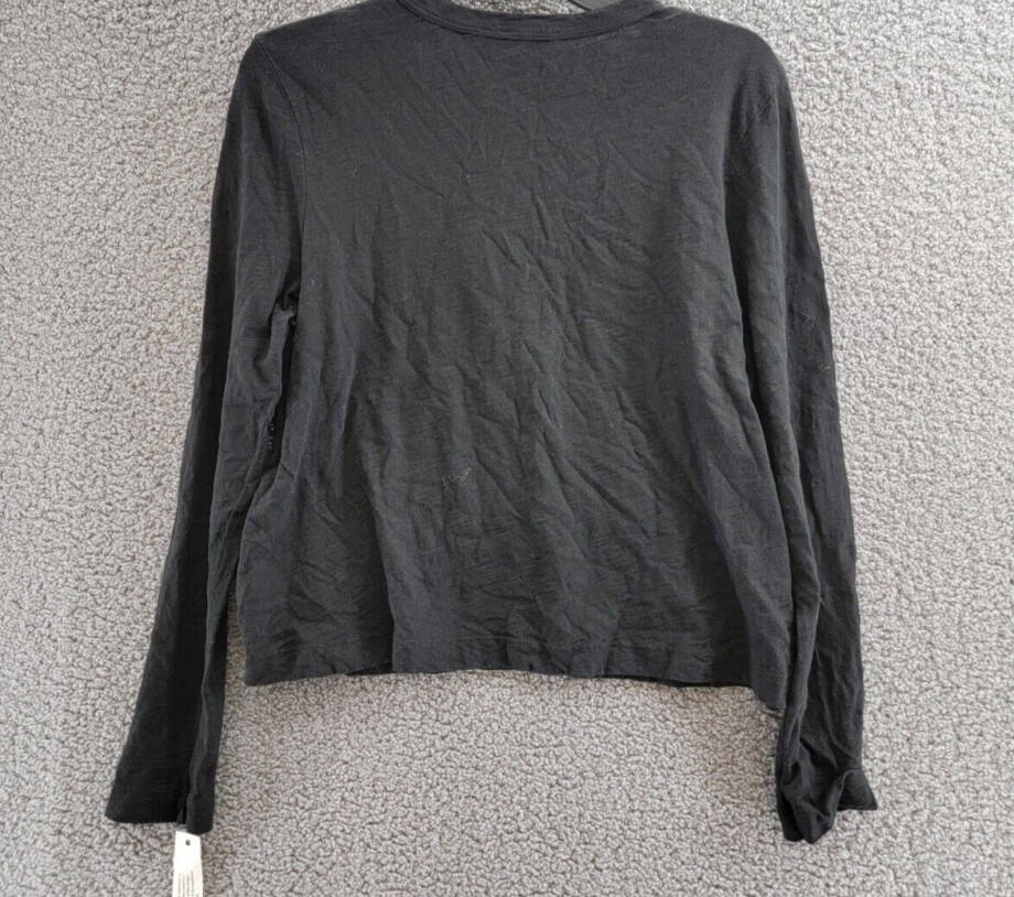 Wilt Lace Yoke Long Sleeve Top Women's Small Black Solid Crew Neck Pullover