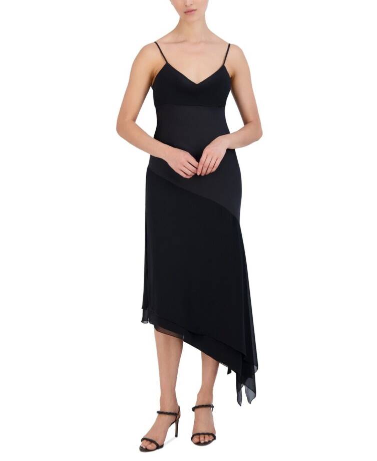 BCBG New York Cowlneck Asymmetrical Dress Women's L Onyx Adjustable Side Zip