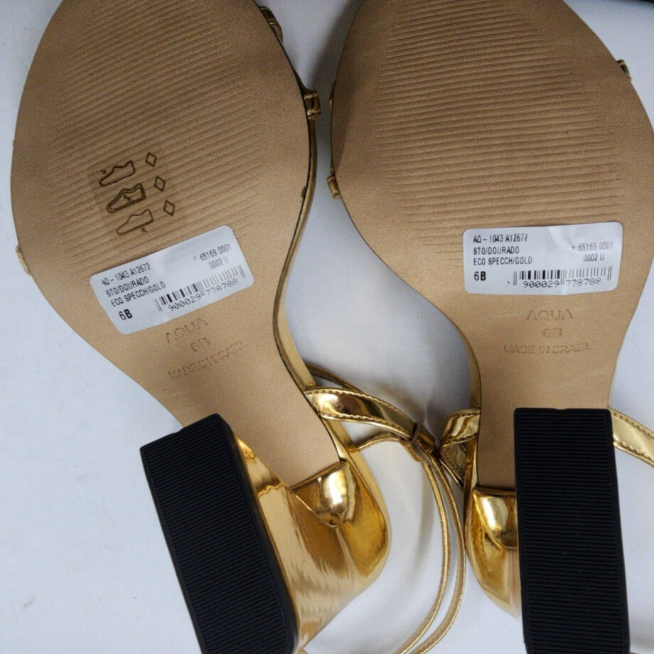 AQUA Strappy High Heel Sandals Women's 6B Gold Open Toe Buckled Ankle Strap~