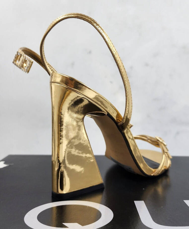 AQUA Strappy High Heel Sandals Women's 6B Gold Open Toe Buckled Ankle Strap~