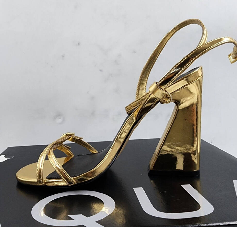 AQUA Strappy High Heel Sandals Women's 6B Gold Open Toe Buckled Ankle Strap~