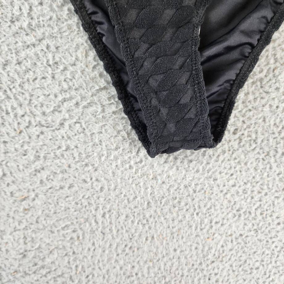 Good American Jacquard High Rise Bikini Bottom Women's 2 Black Wave Check Pullon