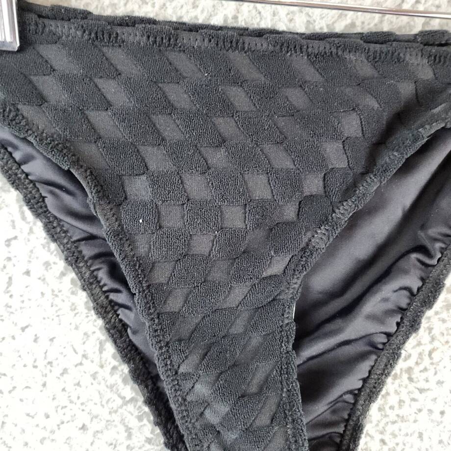 Good American Jacquard High Rise Bikini Bottom Women's 2 Black Wave Check Pullon
