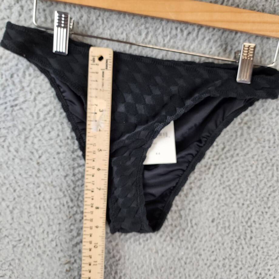 Good American Jacquard High Rise Bikini Bottom Women's 2 Black Wave Check Pullon