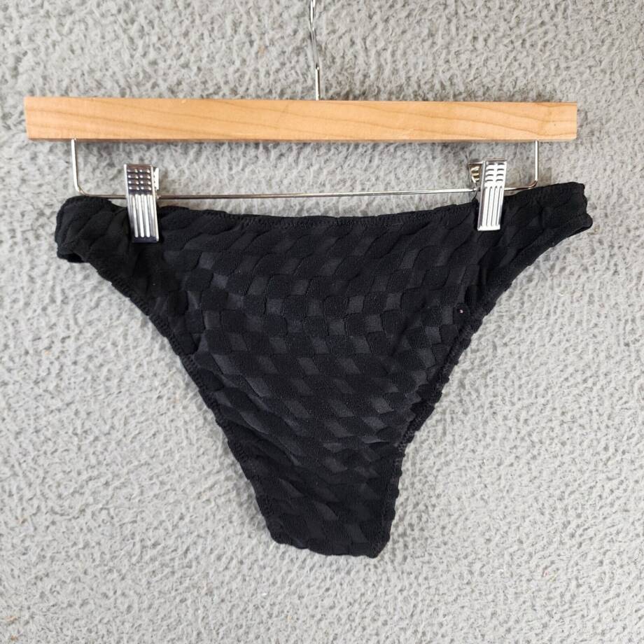Good American Jacquard High Rise Bikini Bottom Women's 2 Black Wave Check Pullon