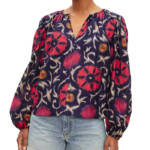 Velvet by Graham & Spencer Britney Silk Blend Boho Top Women's S Twilight Multi