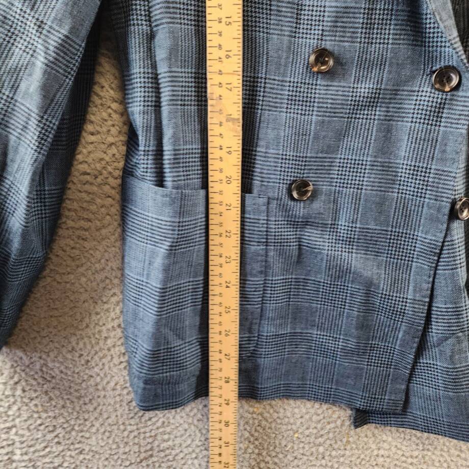 Scotch & Soda Linen Blend Double Breasted Check Blazer Men's M Blue Peak Lapel