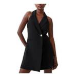 French Connection Whisper Halter Blazer Dress Women's 4 Black Notched Collar