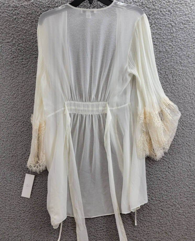 Rya Collection Anniversary Cover Up Robe Women's XL Ivory/Beige Tie Waist L/S