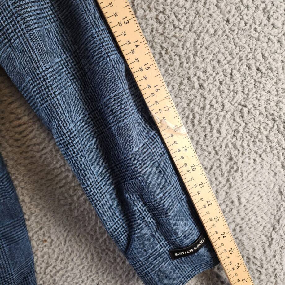 Scotch & Soda Linen Blend Double Breasted Check Blazer Men's M Blue Peak Lapel