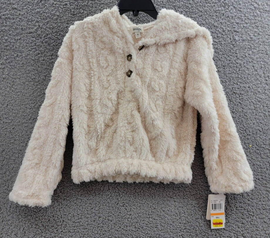 Speechless Faux Fur Long Sleeve Sweater Big Girls S Ivory Hooded Button Closure