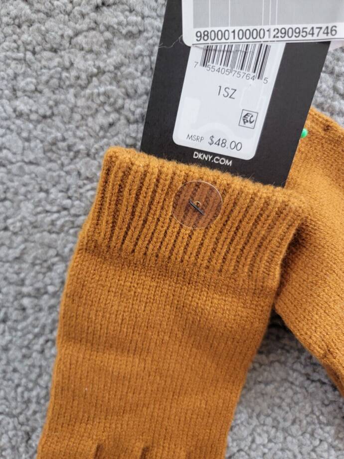 DKNY Rib Knit Flip-Top Finger Gloves Women's One Size Pecan Pull On