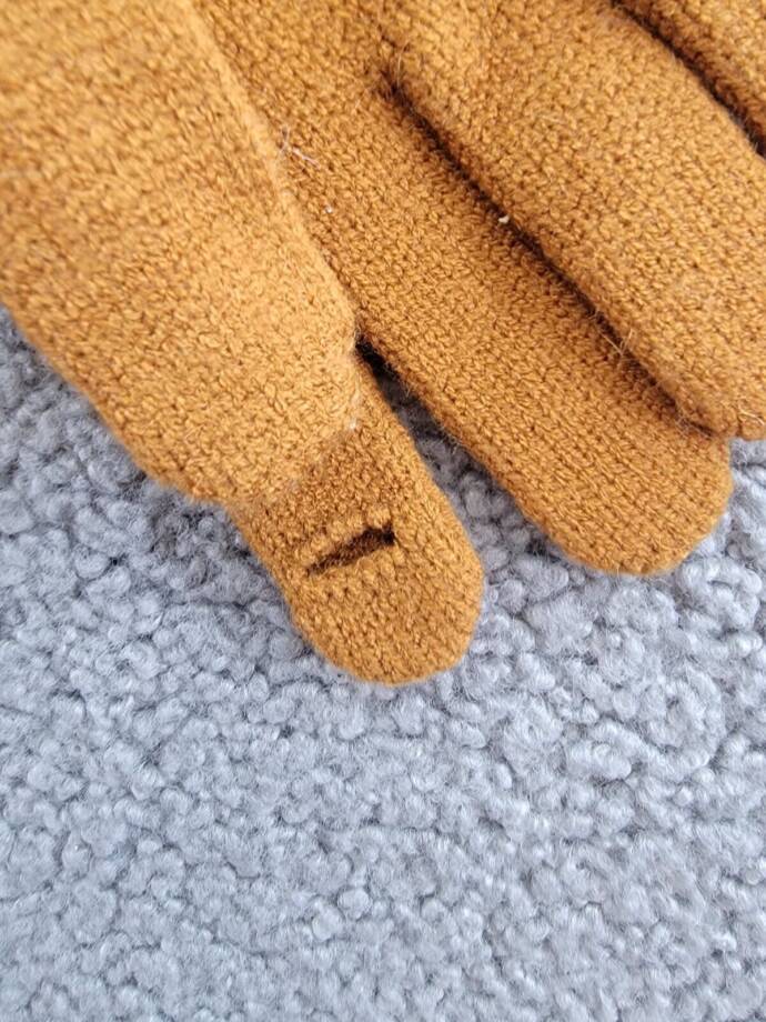 DKNY Rib Knit Flip-Top Finger Gloves Women's One Size Pecan Pull On