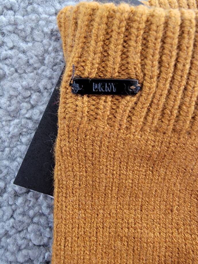 DKNY Rib Knit Flip-Top Finger Gloves Women's One Size Pecan Pull On