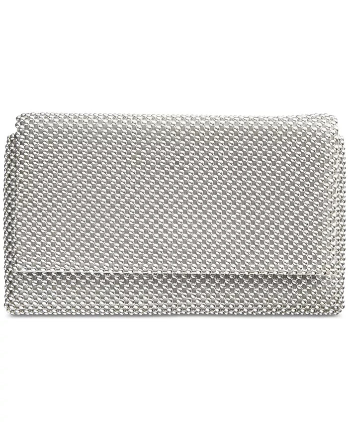 I.N.C. International Concepts Prudence Shiny Mesh Clutch Women's Silver Magnetic