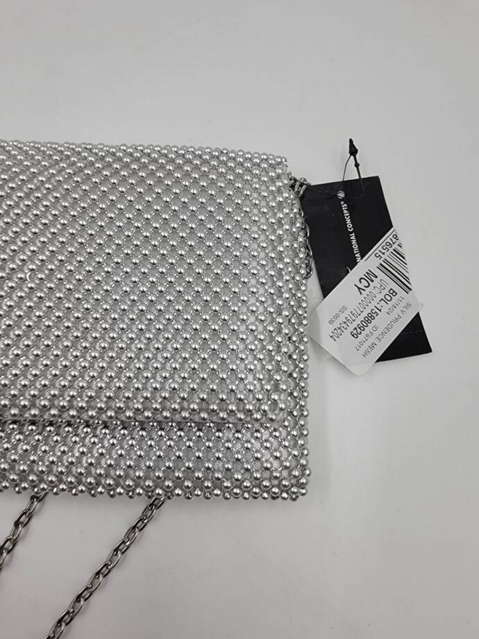 I.N.C. International Concepts Prudence Shiny Mesh Clutch Women's Silver Magnetic