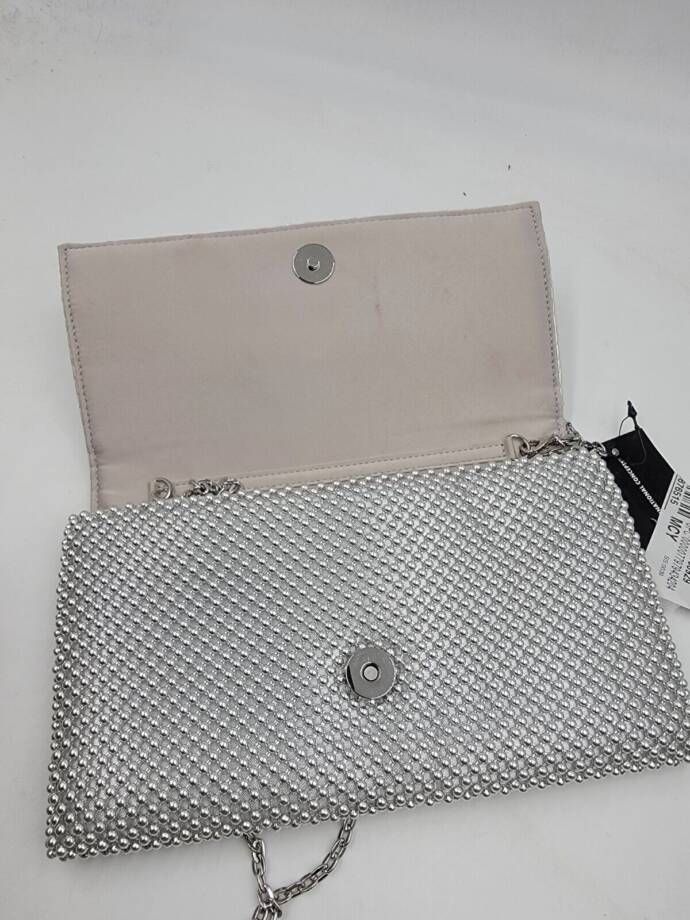 I.N.C. International Concepts Prudence Shiny Mesh Clutch Women's Silver Magnetic