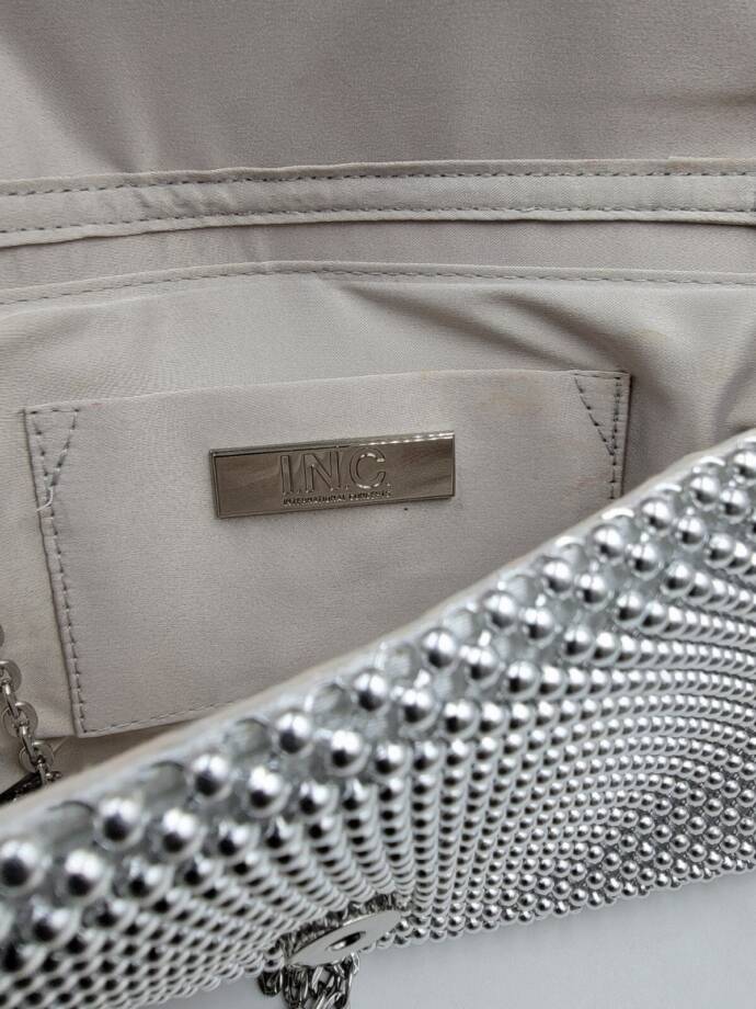 I.N.C. International Concepts Prudence Shiny Mesh Clutch Women's Silver Magnetic