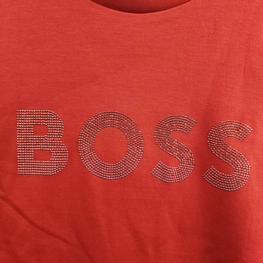 Hugo Boss Rhinestone Logo Sweatshirt Men's XL Bright Red Crew Neck Pullover L/S~