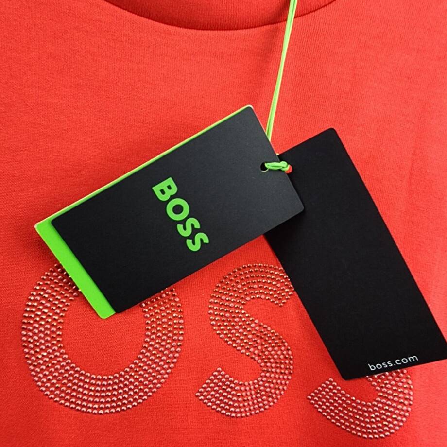 Hugo Boss Rhinestone Logo Sweatshirt Men's XL Bright Red Crew Neck Pullover L/S~