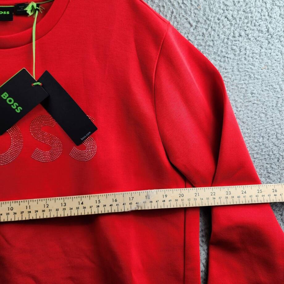 Hugo Boss Rhinestone Logo Sweatshirt Men's XL Bright Red Crew Neck Pullover L/S~