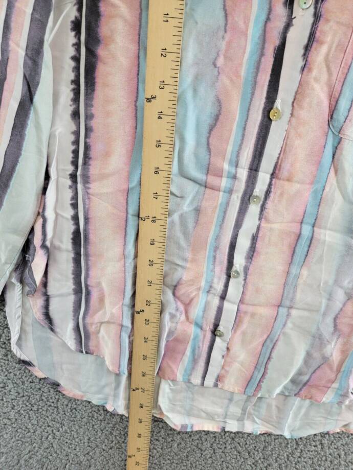 Bella Dahl Rounded Hem Button Up Shirt Women's M Coastal Stripe Collared L/S