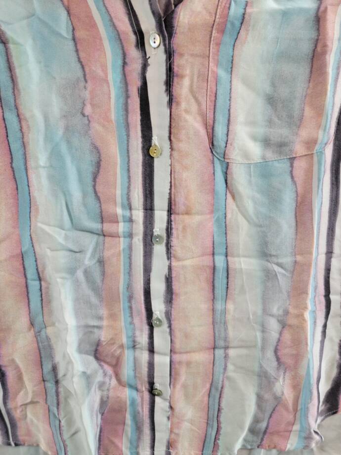 Bella Dahl Rounded Hem Button Up Shirt Women's M Coastal Stripe Collared L/S