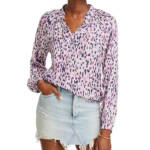 Bella Dahl Pullover Blouse Women's S Multi Confetti Print Long Raglan Sleeve