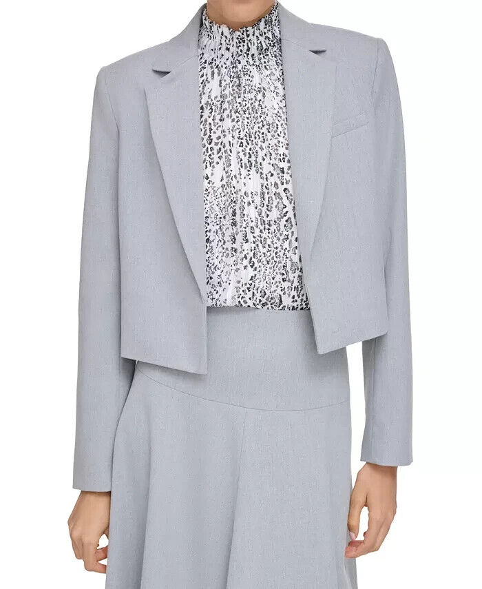 Calvin Klein Petite Cropped Open-Front Jacket Womens 12P Gray Pocket Long Sleeve