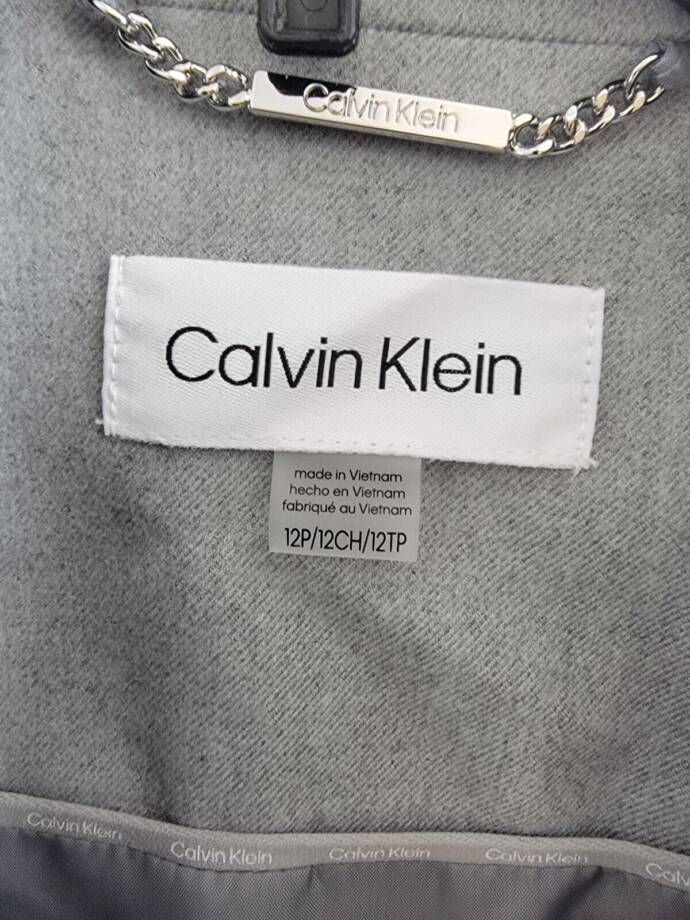 Calvin Klein Petite Cropped Open-Front Jacket Womens 12P Gray Pocket Long Sleeve