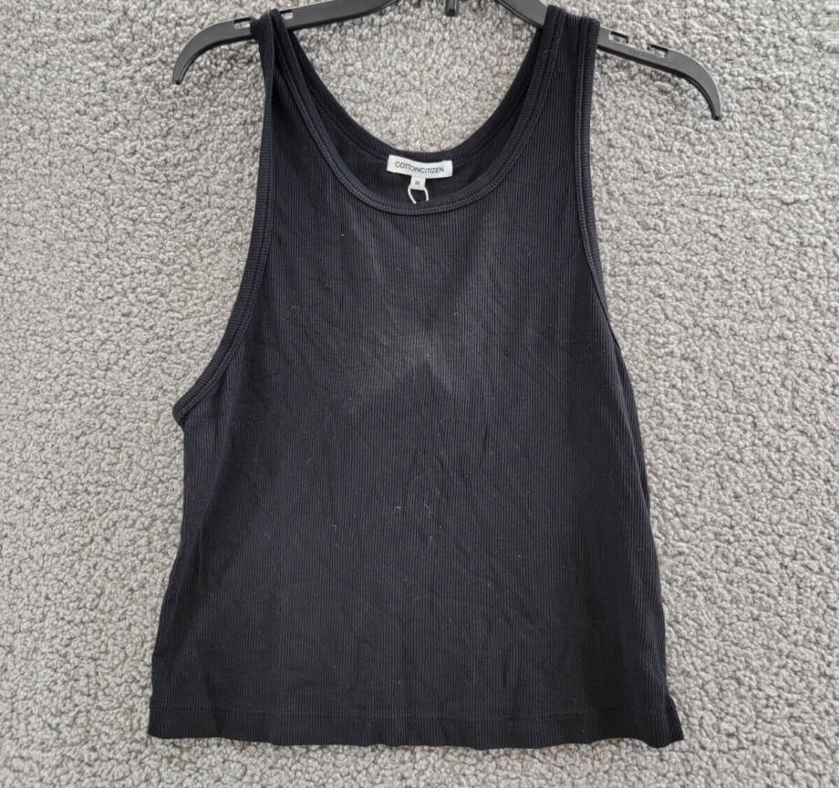 Cotton Citizen Ribbed Tank Top Women's M Black Solid Scoop Neck Pullover