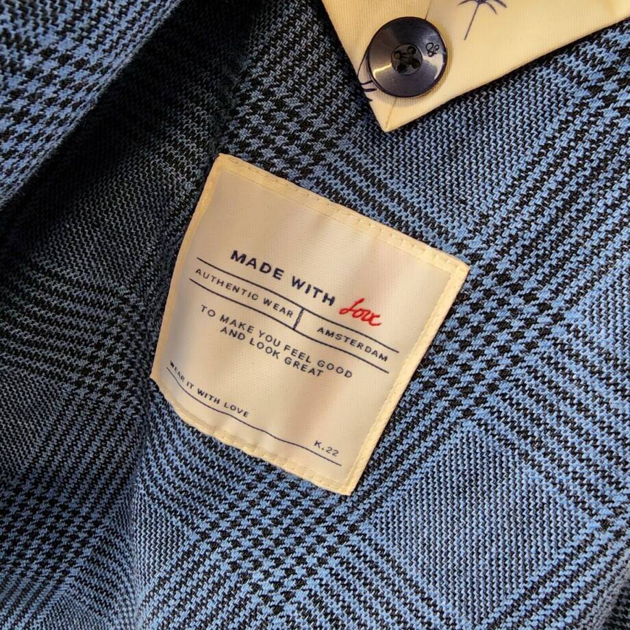 Scotch & Soda Linen Blend Double Breasted Check Blazer Men's M Blue Peak Lapel