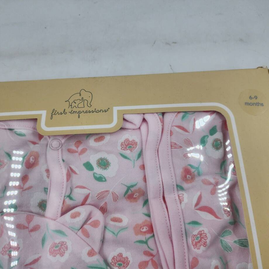 First Impressions Coverall Hat &Blanket 3Pc Gift Set Baby Girls 6-9M Pink Floral