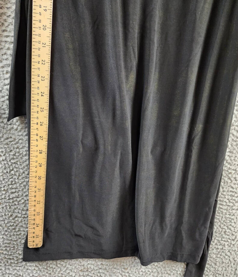 NY Collection Petite Long Chiffon-Sleeve Knit Dress Women's PL Black Scoop Neck~