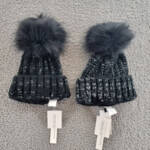 Kyi Kyi 2pcs Knitted Faux Fur Pom Pom Beanie Hat Women's One Size Black