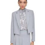 Calvin Klein Petite Cropped Open-Front Blazer Womens 8P Grey Heather Long Sleeve