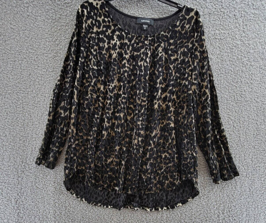 Karen Kane Plus Velvet Burnout Shirttail Top Women's 3X Brown Boat Neck Pullover