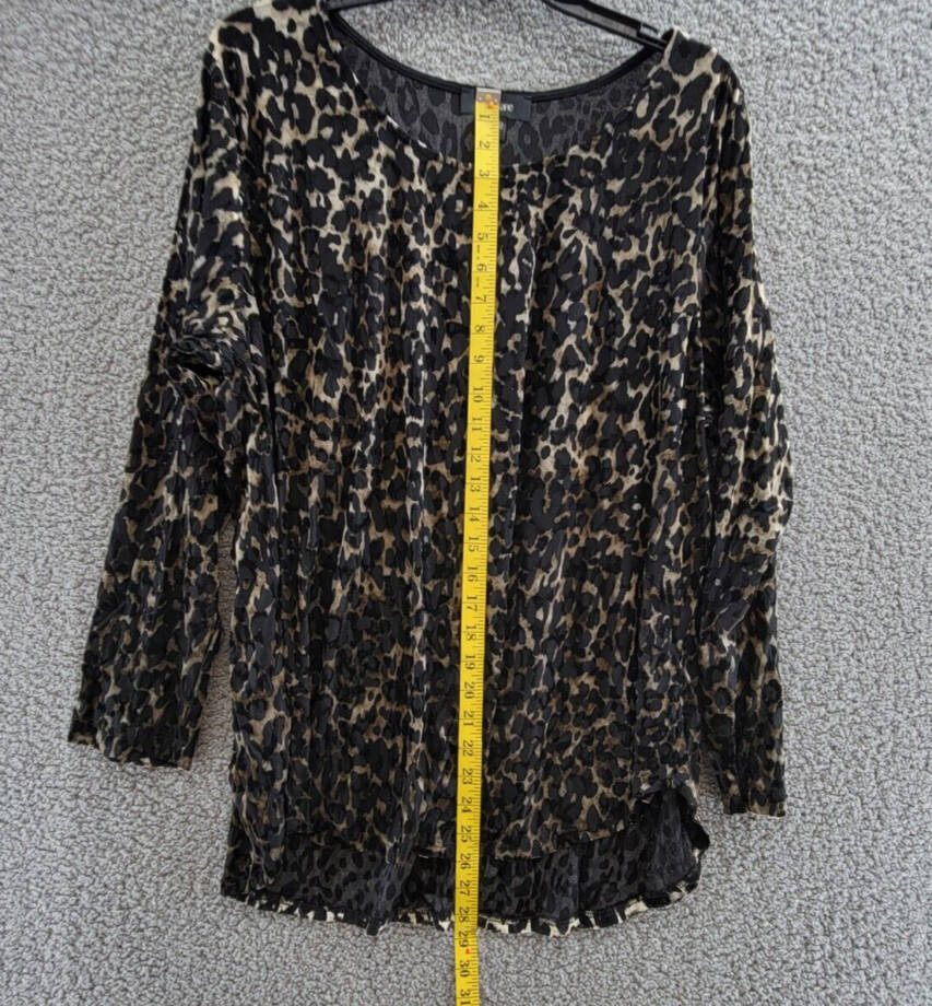 Karen Kane Plus Velvet Burnout Shirttail Top Women's 3X Brown Boat Neck Pullover