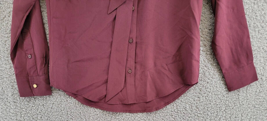 Lauren Ralph Lauren Crepe Tie-Neck Shirt Women's XS Vintage Burgundy Long Sleeve