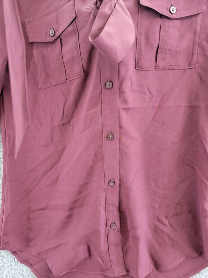 Lauren Ralph Lauren Crepe Tie-Neck Shirt Women's XS Vintage Burgundy Long Sleeve