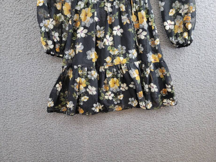 Lucy Paris Dallas Smocked-Waist Tie-Neck Sheer-Sleeve Dress Women S Black Floral