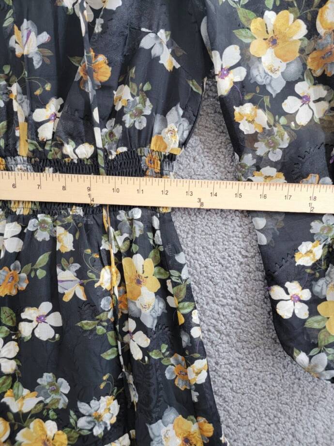 Lucy Paris Dallas Smocked-Waist Tie-Neck Sheer-Sleeve Dress Women S Black Floral
