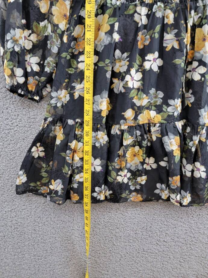 Lucy Paris Dallas Smocked-Waist Tie-Neck Sheer-Sleeve Dress Women S Black Floral